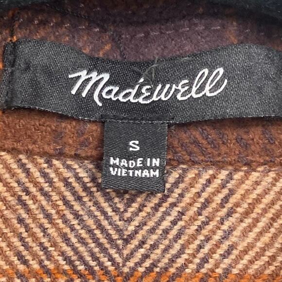 Madewell Flannel Shacket Plaid Shirt Jacket Button Down Saddle Brown Womens S - Picture 7 of 7